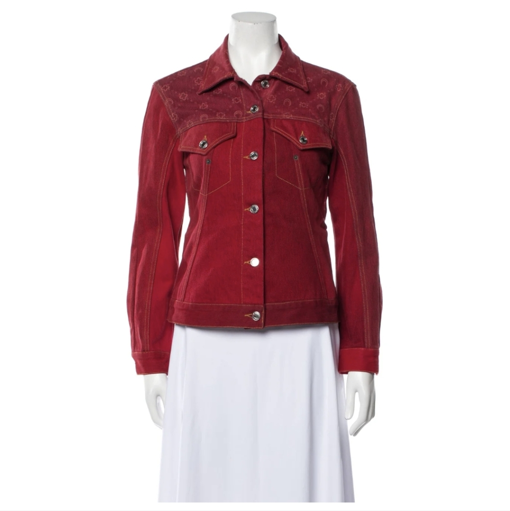 Marine Serre Red Repurposed Denim Moon-Print Panel Jacket Size Small